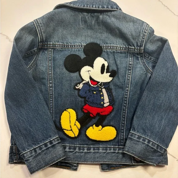 GAP Kids Blue Jean Jacket with Mickey Mouse Patch - Picture 1 of 2